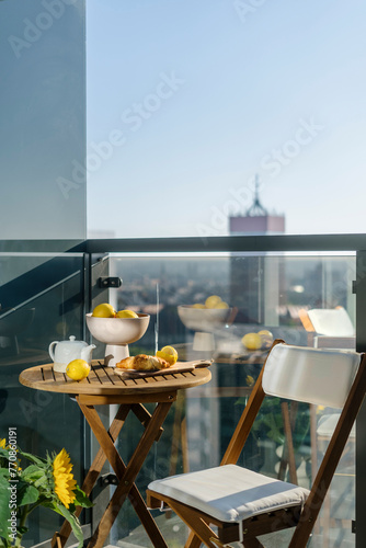 Vertical shot of balcony seating corner in luxury real estate