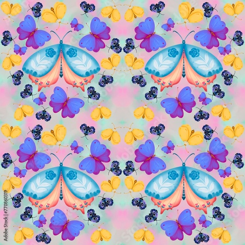 Seamless background with butterflies. Fashion print for textile,wallpaper,clothing,fabric,paper.