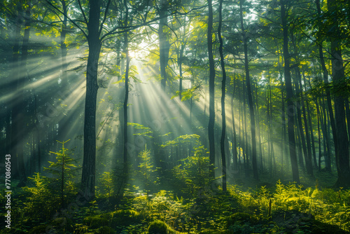 Enchanted Forest Sunbeams - Magical Morning Light Through Trees