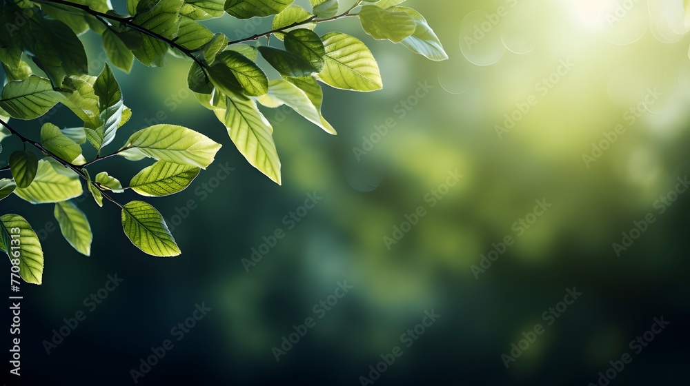 green tree leaves background with frame - obrazy, fototapety, plakaty 