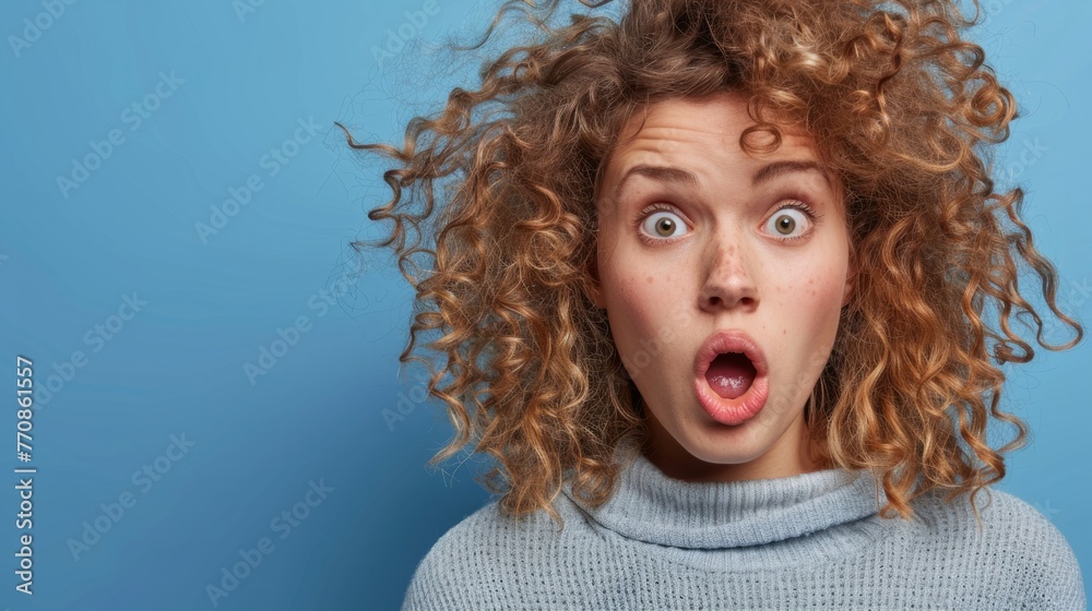 curly woman with surprised face generative ai curly woman with surprised face generative ai