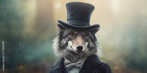Elegant Anthropomorphic Wolf in Top Hat and Suit Banner
