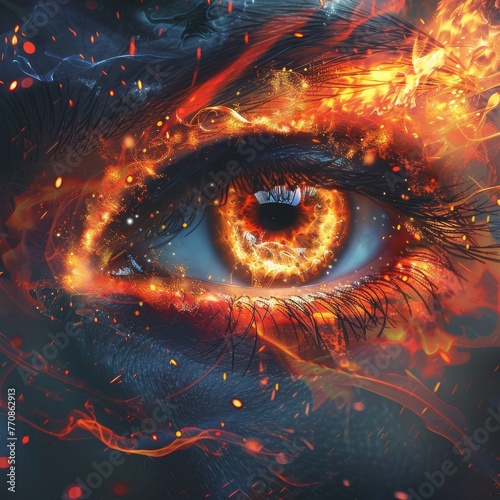 Fiery Gaze Eyes Blazing with Lava Streams, Unleashing Vision of Power
