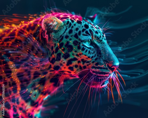 Surreal animal portraits in dazzling light, abstract and vibrant tones enhancing their majestic presence © kitinut