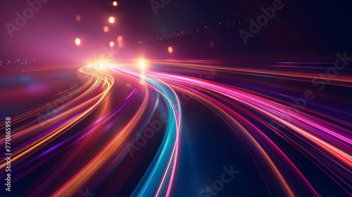 Colorful long exposure light trails on a highway - Vibrant long exposure photograph capturing the fast movement of traffic with colorful light trails