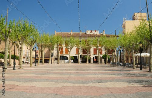 Idyllic Town Square In Santa Margalida Mallorca On A Wonderful Sunny Spring Day With A Clear Blue Sky