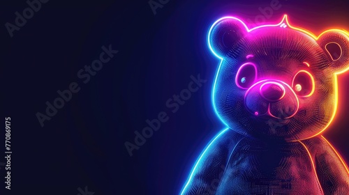 A neon-lit bear with a crown-like glow on its head, set against a dark backdrop.