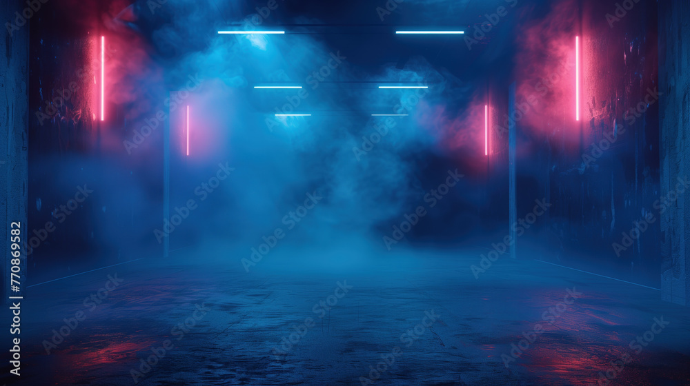 A dark empty street, in dark neon lights. Generative AI A dark empty street, in dark neon lights. Generative AI