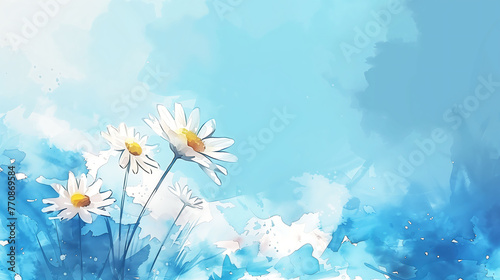 Watercolor illustration of daisy painting featuring flowers in the background, Nature's beauty, flowers, banner, poster, presentation