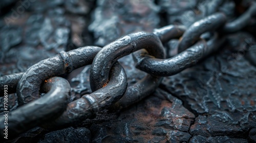 Metal chain close-up on a dark textured background © AlfaSmart