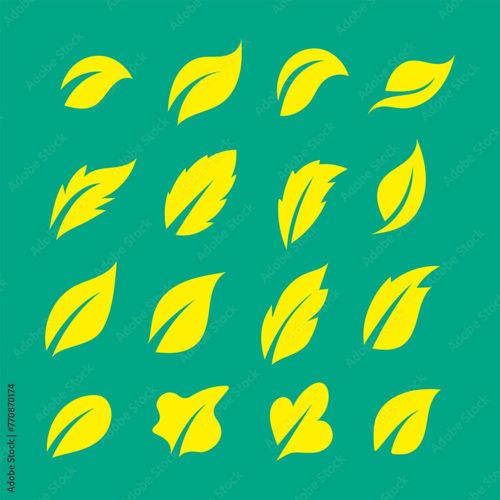 various shapes of yellow leaves on a green background, vector logo icon various shapes of yellow leaves on a green background, vector logo icon
