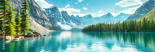 Majestic Canadian Rockies: Tranquil Waters Mirror the Grandeur of Towering Peaks, A Testament to Natures Magnificence and the Allure of the Wild