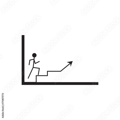 line diagram in the shape of a person climbing a ladder, vector logo icon