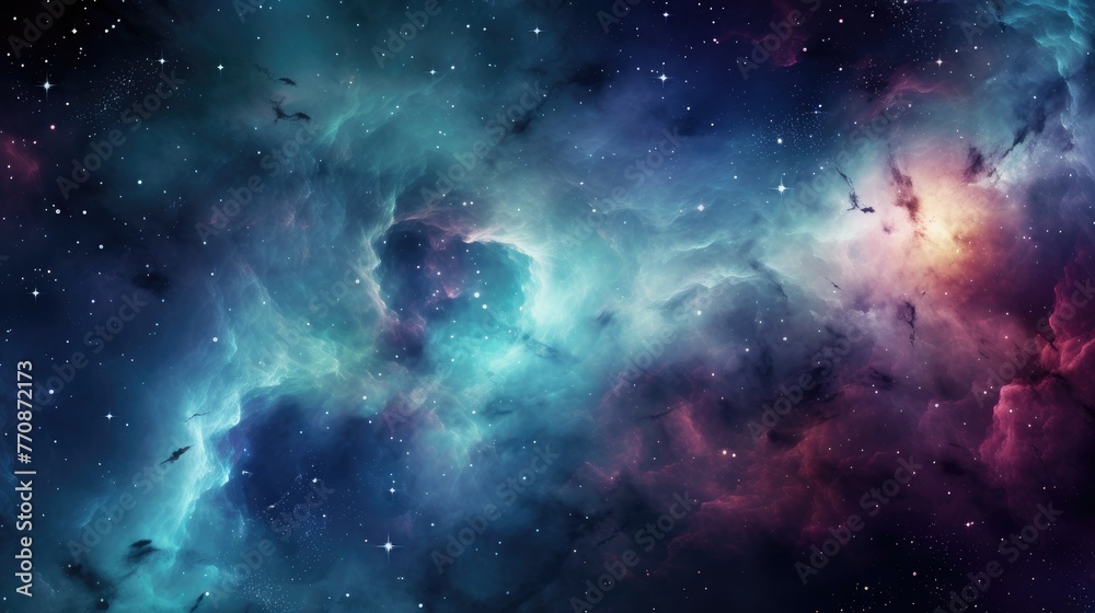 Enchanting nebula, Vibrant cosmic colors of a mesmerizing nebula.