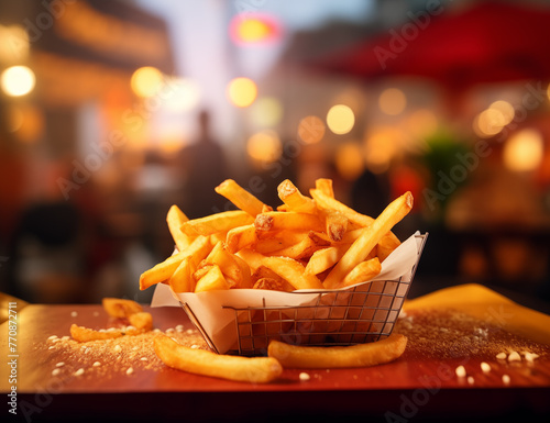 Amazing french fries on a table