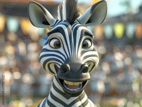 A zebra referee upholds sportsmanship in a 3D cartoon, promoting fairness, fair play, and justice. © Kanisorn