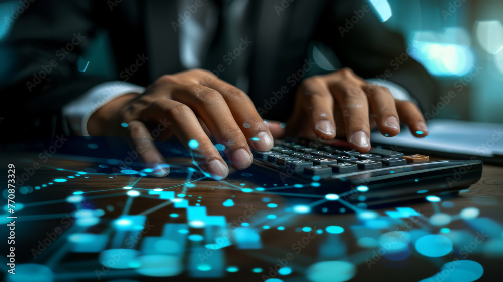 A pair of hands typing on a backlit keyboard with digital graphics overlayed. A pair of hands typing on a backlit keyboard with digital graphics overlayed.