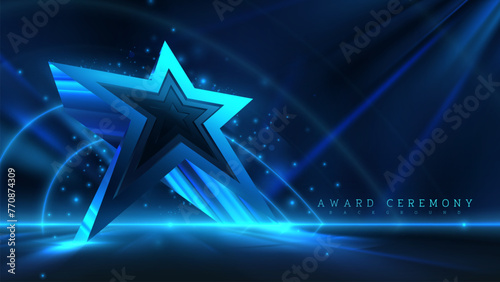 Blue Neon Star Stage for Award Ceremonies, A Futuristic Concept Background. Vector illustration.