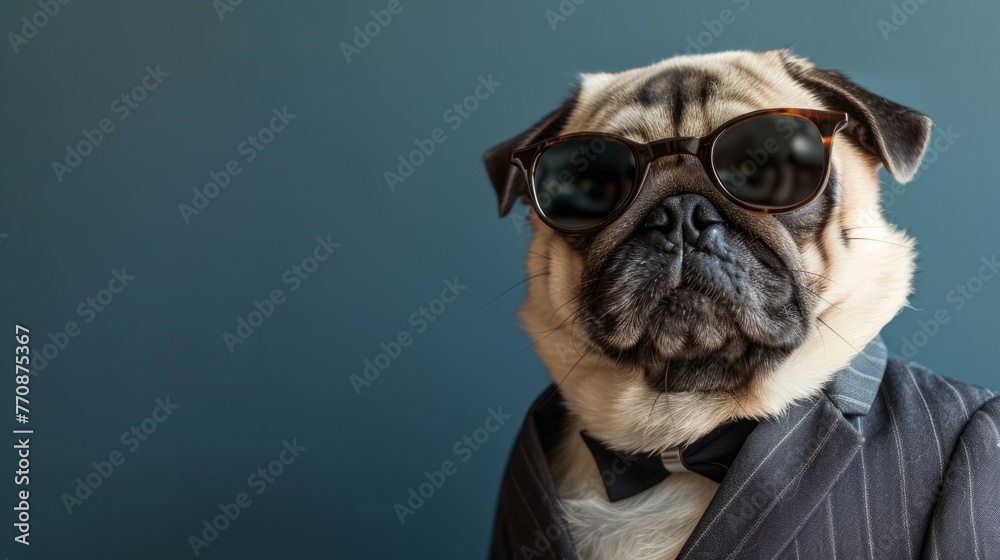pug dog with suit and sunglasses generative ai