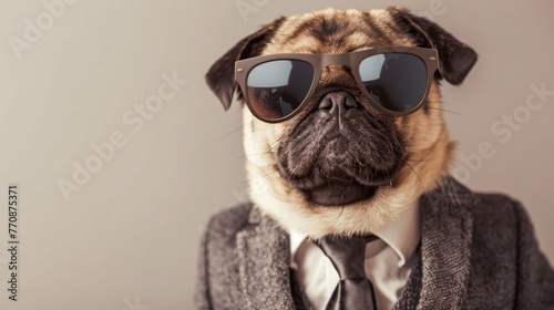 pug dog with suit and sunglasses generative ai © Francheska