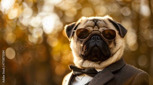 pug dog with suit and sunglasses generative ai