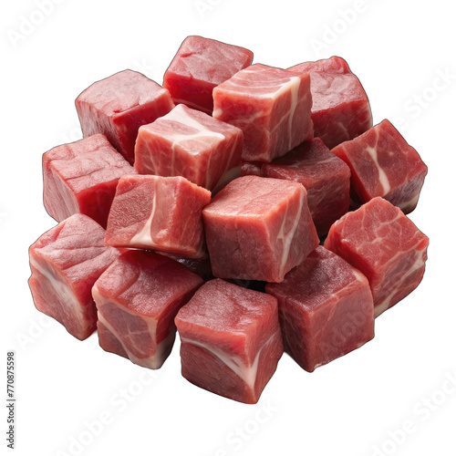 falling raw beef meat isolated on white background