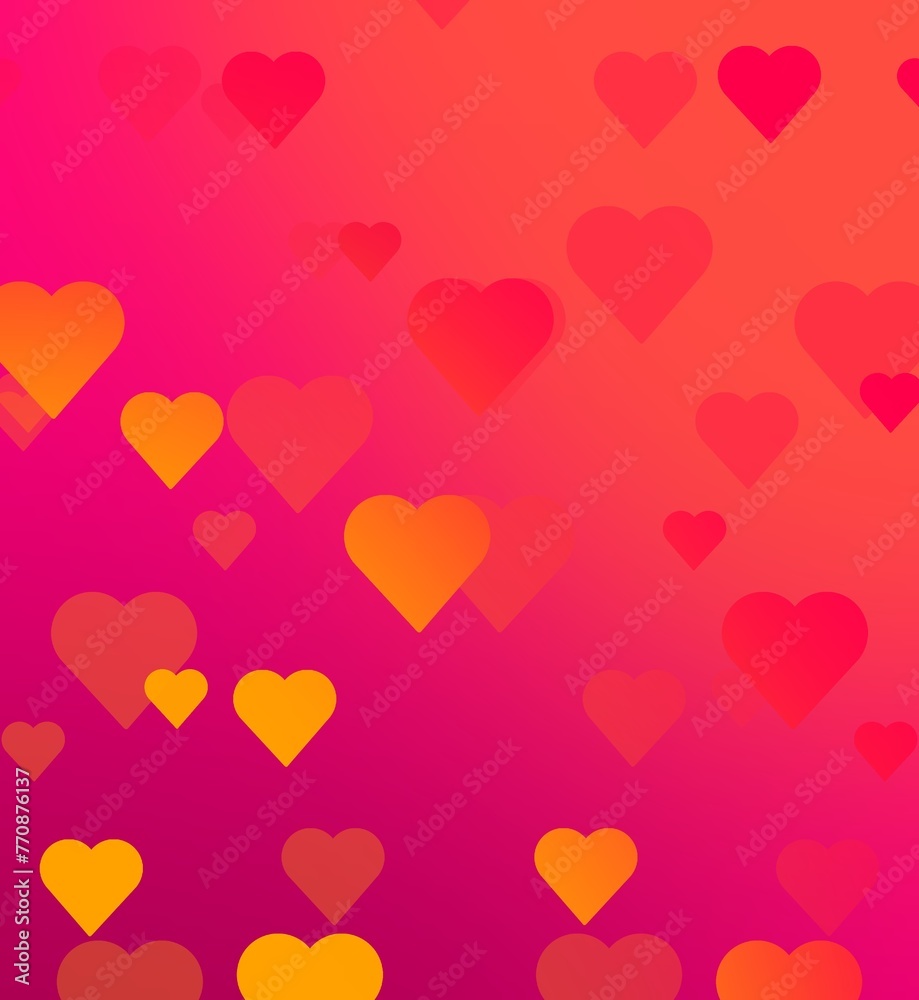 seamless pattern with hearts red and orange on red background 