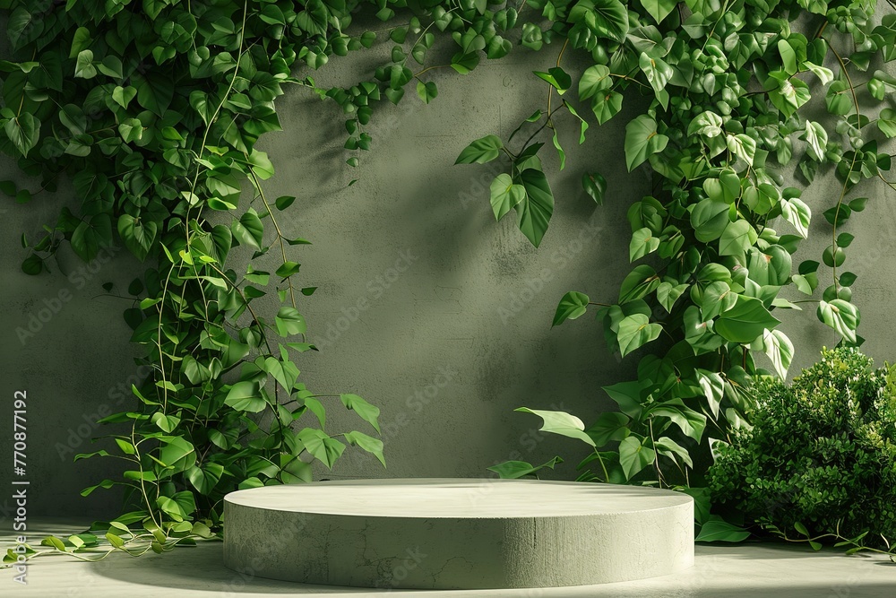 3d minimal product display podium with green leaves background, Ai Generated 3d minimal product display podium with green leaves background, Ai Generated