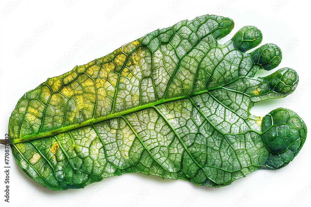 Fresh green leaf in foot shape on white background Fresh green leaf in foot shape on white background