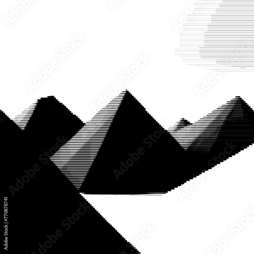 Mountain scenery interpreted as a barcode-like striped pattern.