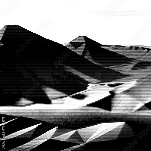 Grayscale stripes distort perception of mountainous contours.