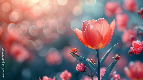 Gorgeous springtime blooms tulip replica on a background of leaves and greenery. Generative Ai