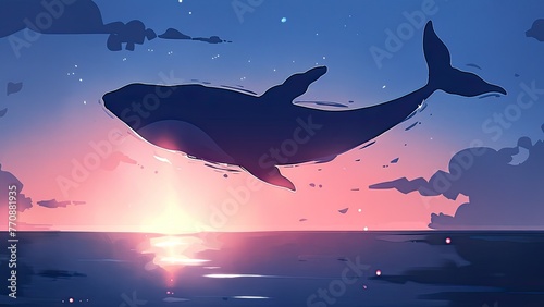 クジラと幻想的な夕焼け_2