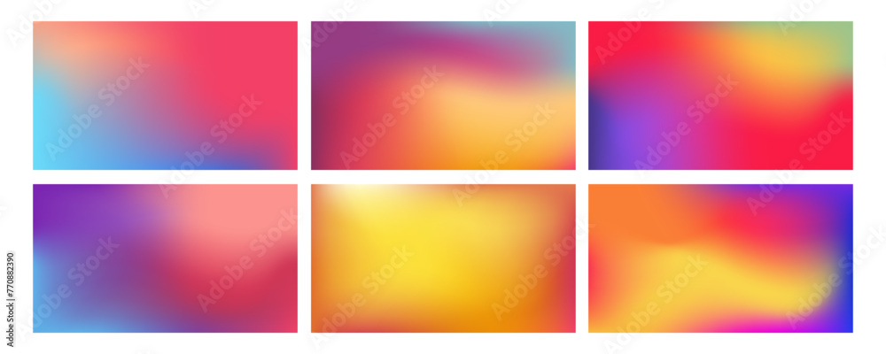 Vibrant gradient backgrounds collection. Set of abstract multi colored soft mesh gradient.
