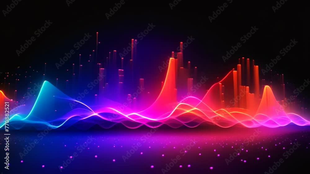 abstract colorful sound wave on dark background, vector illustration ...