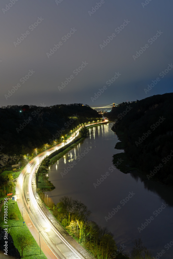 Twilight over serene river bend Clifton Suspension Bridge
