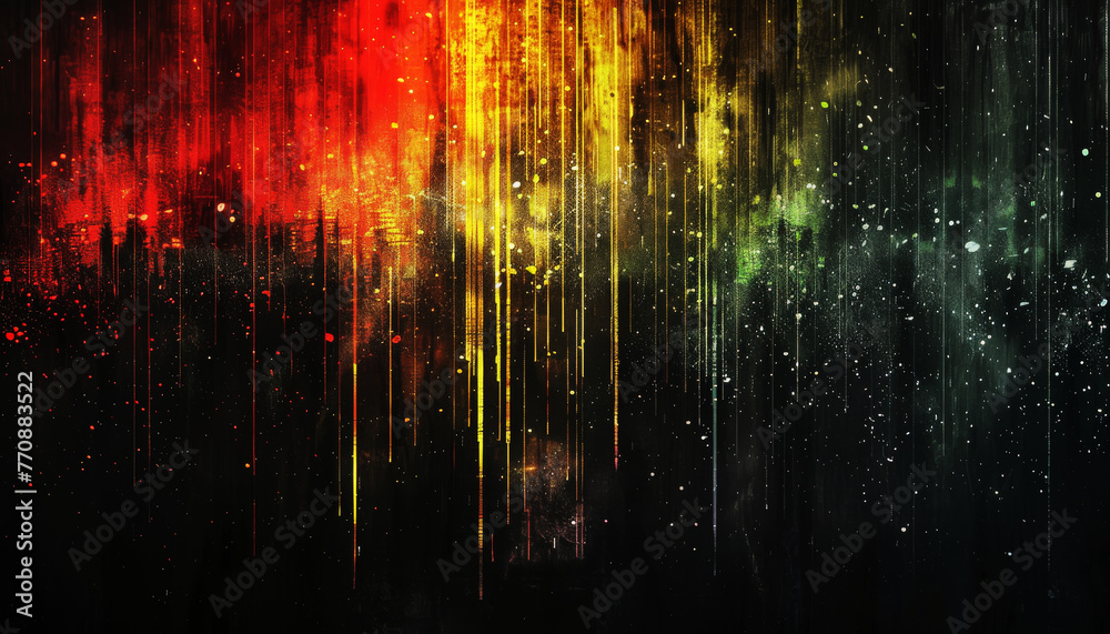 Abstract artwork captures the essence of music as a colorful rainfall sound spectrum melodic dark, moody background artwork mood audio rain visual art, creativity, spectrum colors droplets