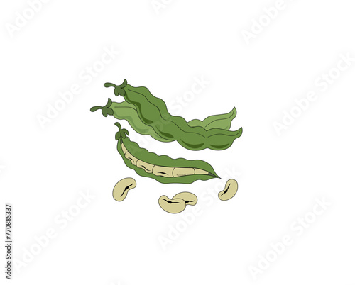 Vector illustration of cartoon green beans isolated on white background