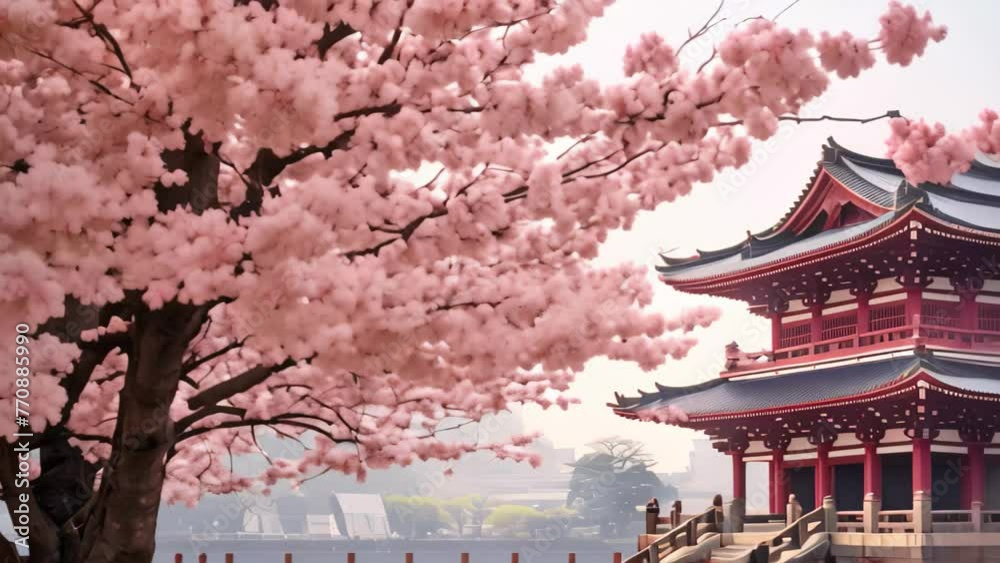 Beautiful cherry blossom in china garden with pagoda in spring, AI Generated Beautiful cherry blossom in china garden with pagoda in spring, AI Generated