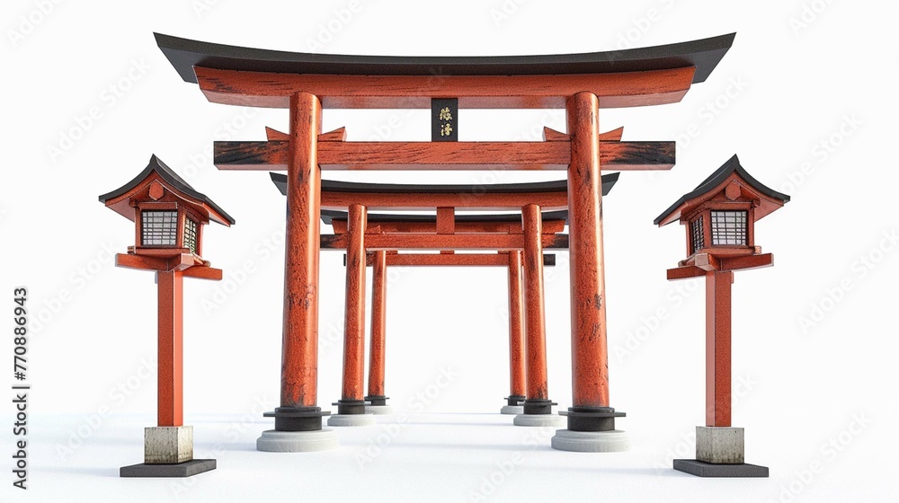 Traditional Japanese Torii Gate cut out on white background