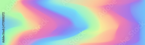 Holographic texture. Wide hologram for poster or brochure. Vibrant gradient for banner or cover. Colorful wavy design. Futuristic neon background. Vector illustration