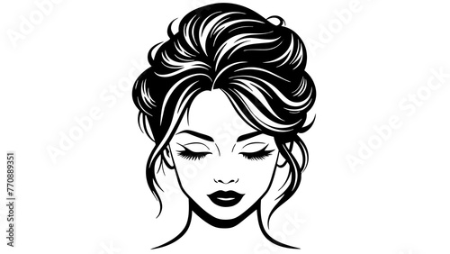 woman face with messy hair bun silhouette silhoue