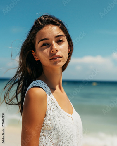Portrait of a beautiful young woman at the beach