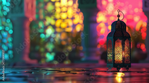 colorful eid el feter lantern light reflections