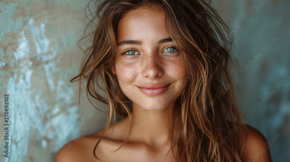 portrait of beautiful brown hair woman smiling portrait of beautiful brown hair woman smiling