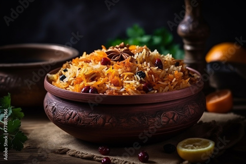 Biryani Indian dish made with rice and spices.