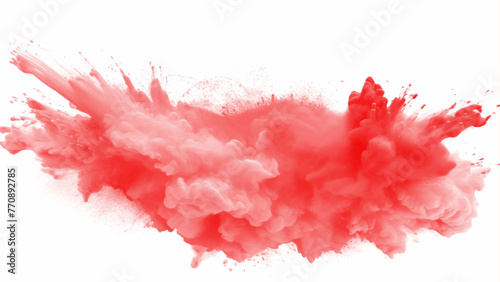 Bright red holi paint color powder festival explosion burst isolated white background.  photo