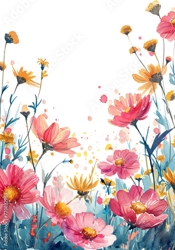 watercolor of coloful flowers in the garden with transparent background for decorating © Poramin