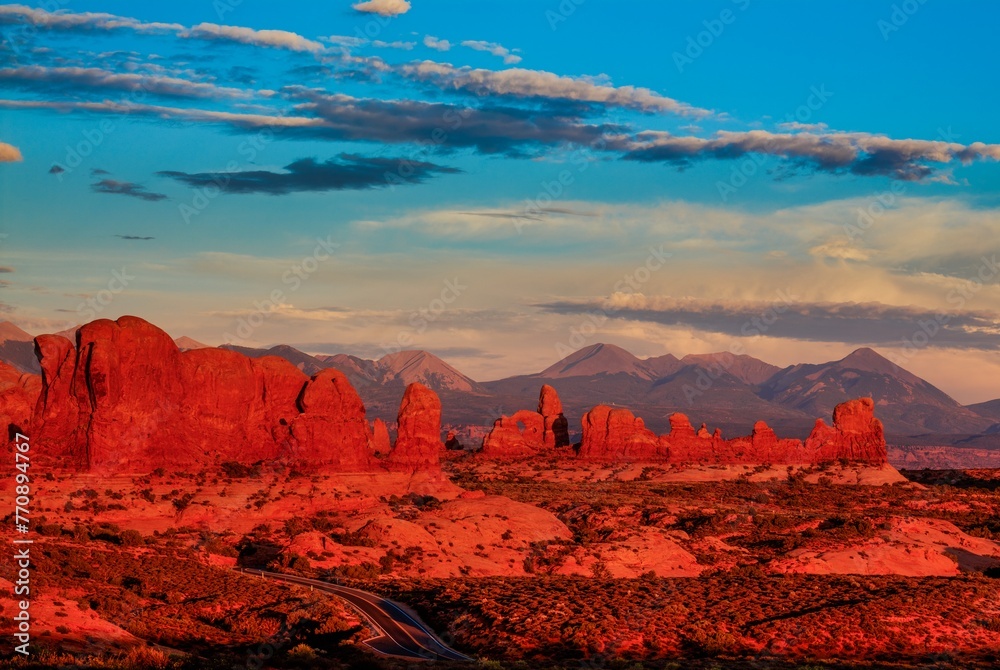 Glowing Rock Towers At Sunset