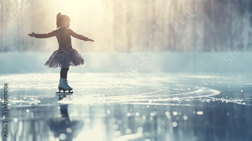 A child figure skater practicing in ice,ai